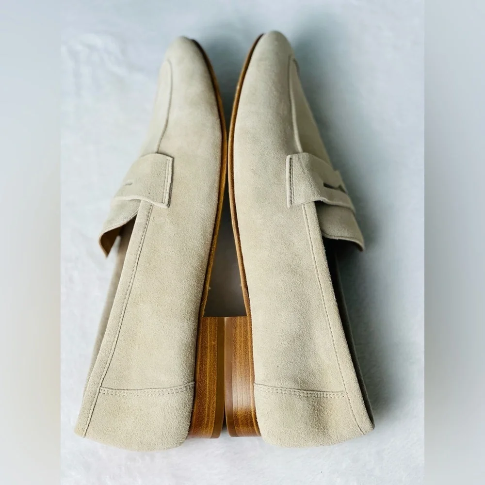 Quince Italian Suede Penny Loafer In Almond Size 9